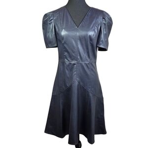DKNY Short Sleeve Pleather A Line Dress In Blue Size 2